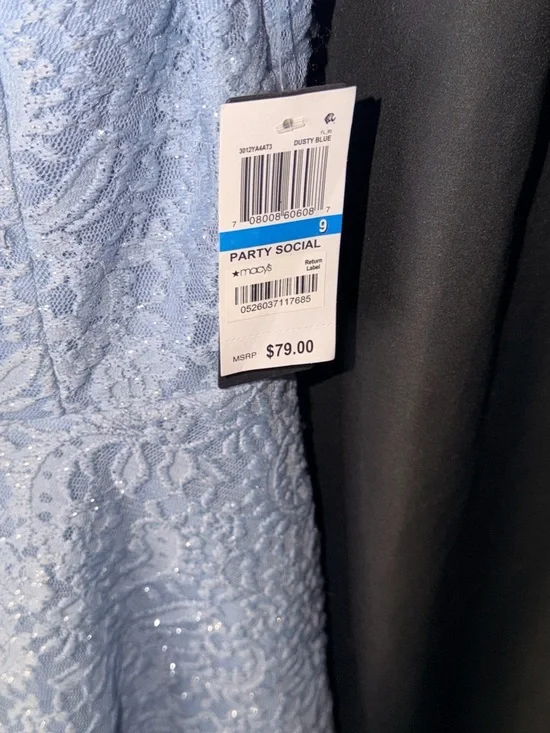 124 - City Studio Dusty Blue Lace V-Neck Dress - Picture 5 of 9